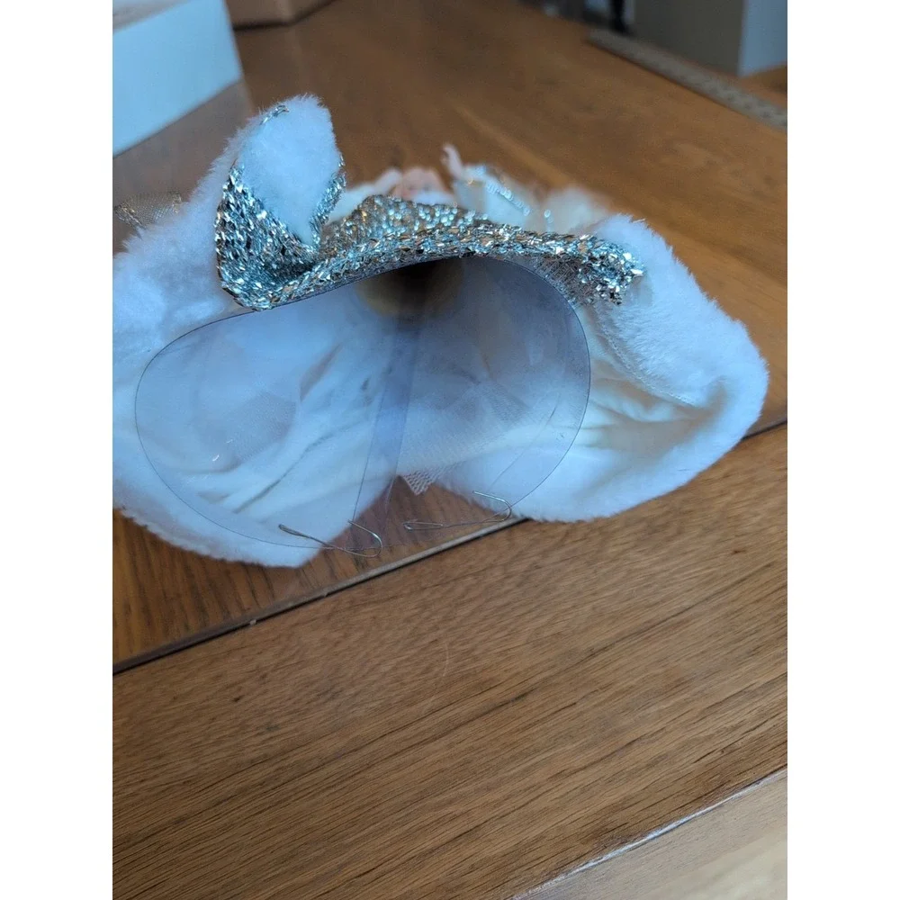Victorian Xmas Angel Tree Topper White‎ Silver  Feather wings 12